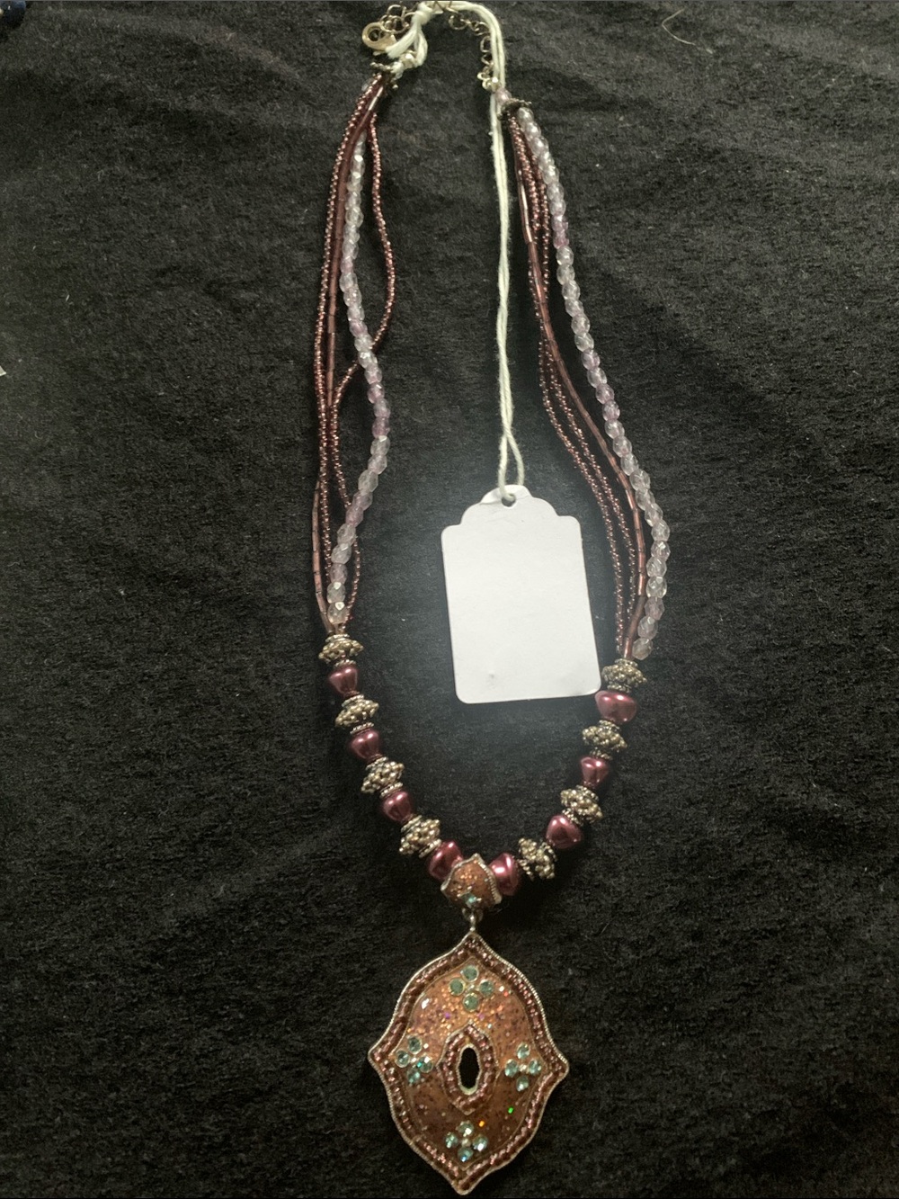 Handcrafted Pendant Necklace in Rose and Purple.